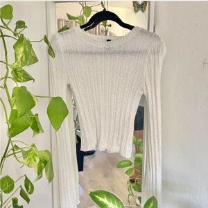 H&M White Ribbed Knit Blouse